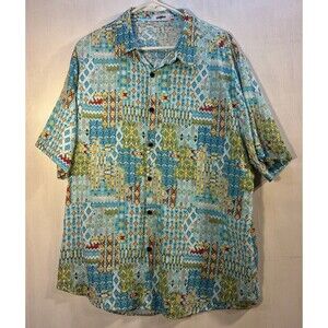 VATPAVE Men's Unique Pattern Spring Colors Button-down Short Sleeve Shirt XL